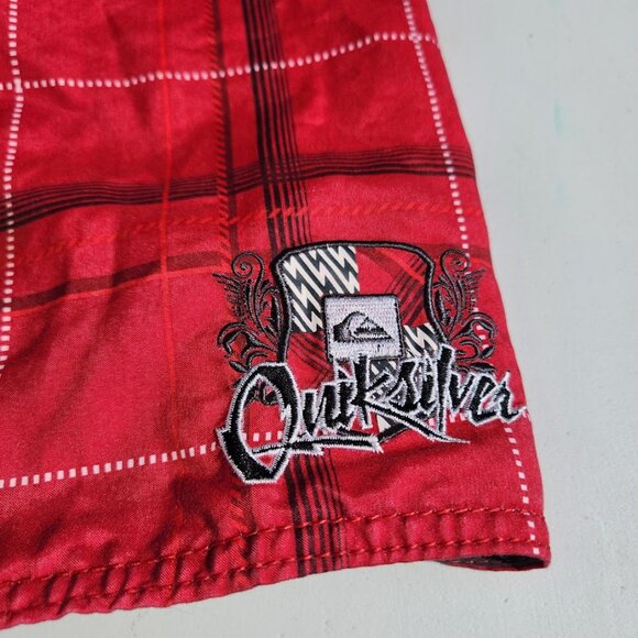 Quicksilver Swim Trunks Size Small S Boy's Swimming Shorts Red Plaid Swimsuit - Picture 4 of 8